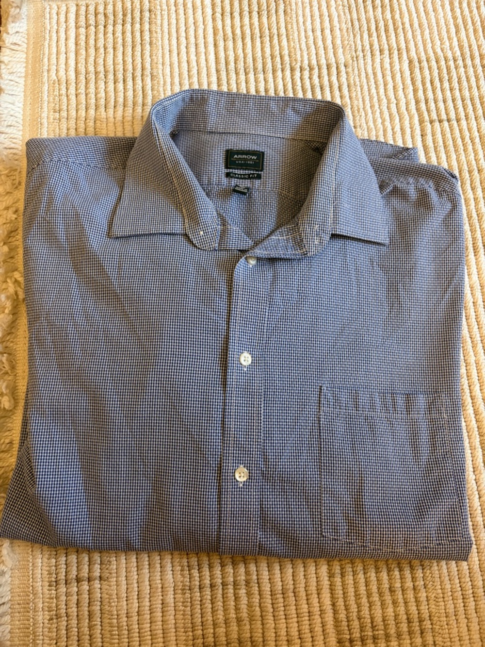 Arrow Men’s Navy and White Micro-Check Dress Shirt
